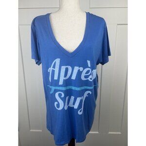 Sol Angeles Apres Surf Tee Anthropologie NWT Blue V Neck Size L Made USA